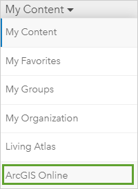Add layer drop-down list with ArcGIS Online selected