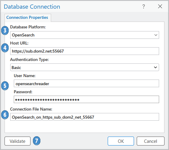 Connecting to OpenSearch from the Database Connection dialog box Connecting to OpenSearch from the Database Connection dialog box